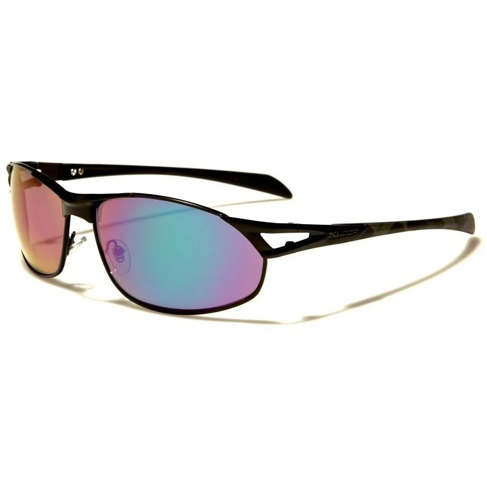 Green Mirrored Lens Camo Temple Stylish Mens Fashion Rectangle Sporty Sunglasses